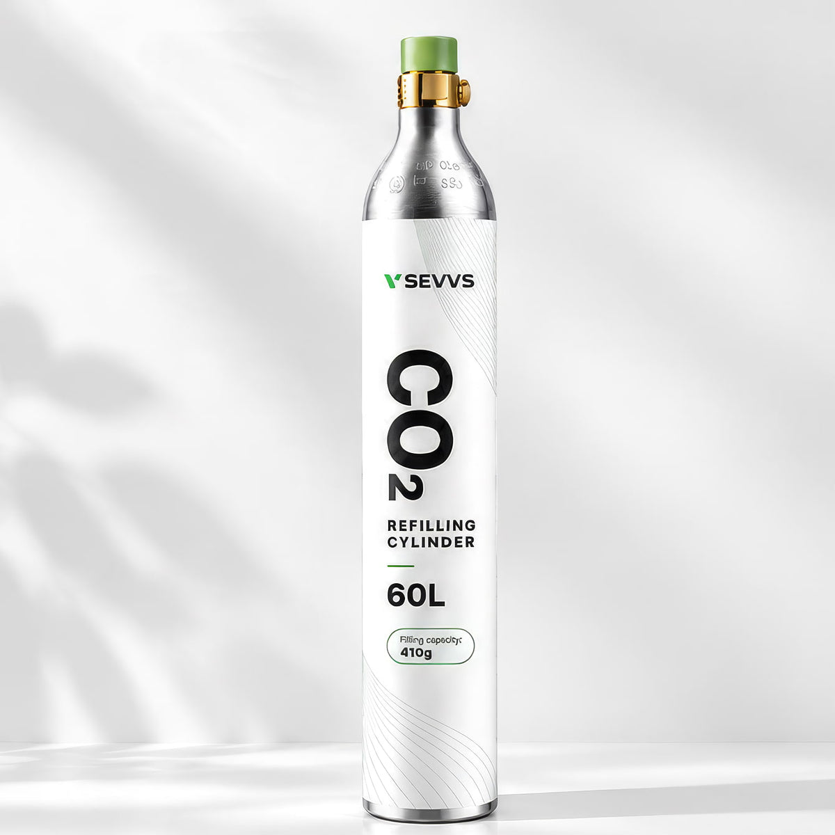 A white SEVVS Trio CO2 cylinder