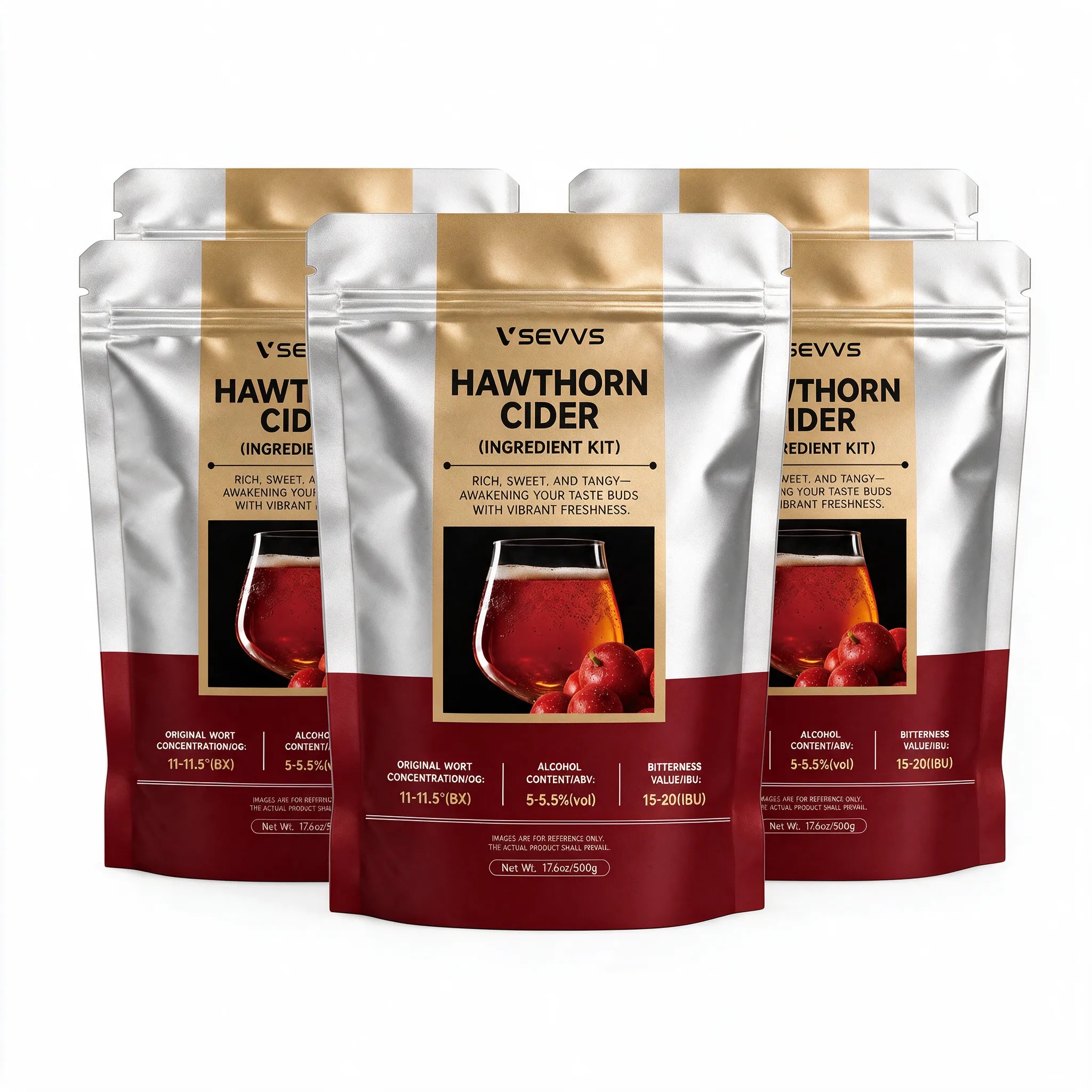 Single hawthorn beer brewing ingredient pouch on white background